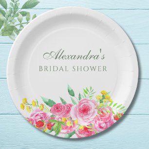 Elegant Blush Pink Peony Bridal Shower Paper Plate