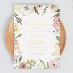 Elegant Blush Pink Peony Floral Bridal Shower Gold