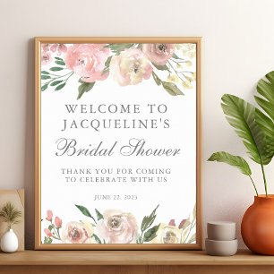 Elegant Blush Pink Peony Floral Bridal Shower Poster