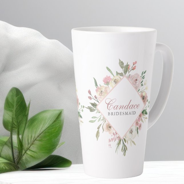 Elegant Blush Pink Peony Floral Custom Bridesmaid Latte Mug (Creator Uploaded)