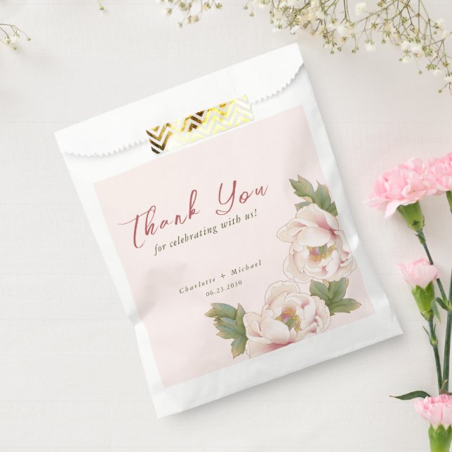 Elegant Blush Pink Peony Floral Wedding Favour Bag (Sealed)