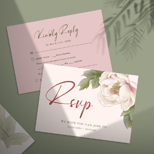 Elegant Blush Pink Peony Floral Wedding RSVP Card
