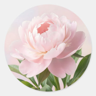 Elegant Blush Pink Peony Realistic Floral Classic Round Sticker