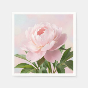 Elegant Blush Pink Peony Realistic Floral Napkin