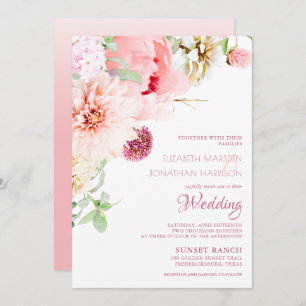 Elegant Blush Pink Peony Sage Floral Wedding  Invitation
