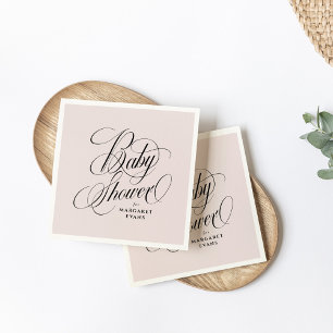 Elegant blush pink personalised baby shower napkin