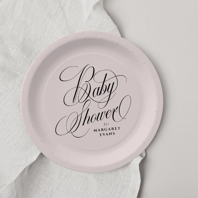Elegant blush pink personalised baby shower paper plate (Creator Uploaded)