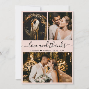 Elegant Blush Pink Photo Collage Wedding Thank You Card