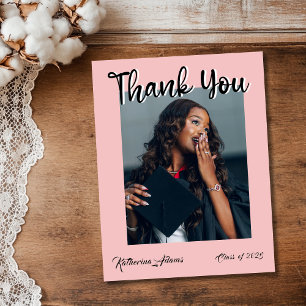 Elegant Blush Pink Photo Graduation Thank You Card