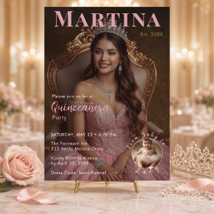 Elegant Blush Pink Photo Quinceañera Party Invitation
