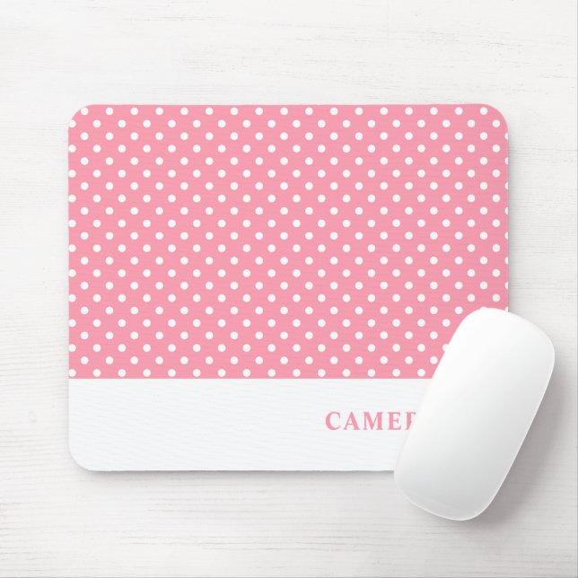 Elegant Blush Pink Polka Dots Personalised  Mouse Pad (With Mouse)