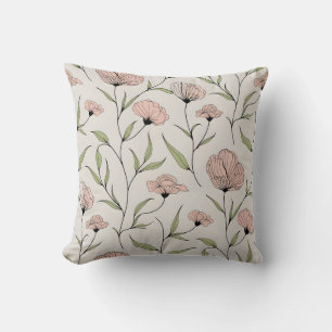 Elegant Blush Pink Poppies Floral Pattern Cushion