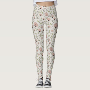 Elegant Blush Pink Poppies Floral Pattern Leggings