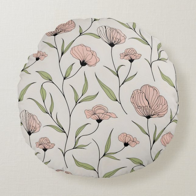 Elegant Blush Pink Poppies Floral Pattern Round Cushion (Front)