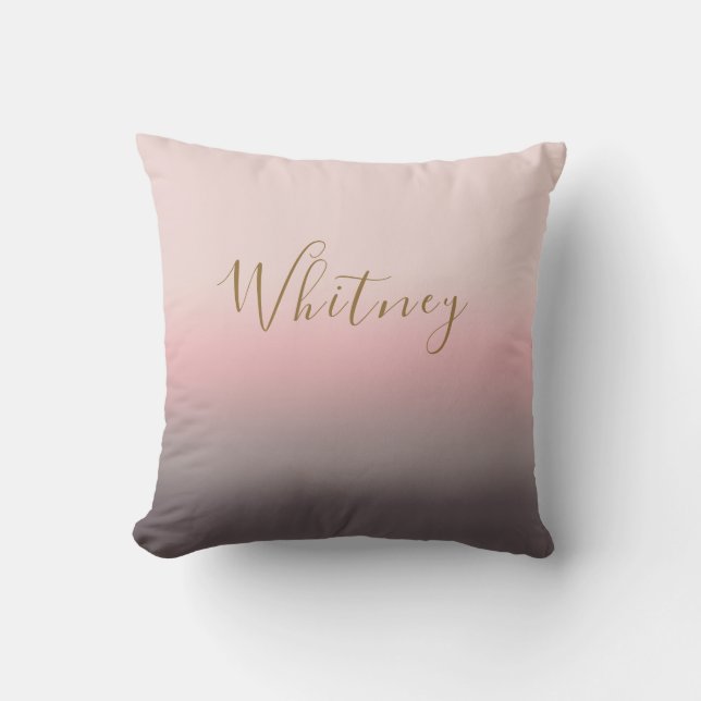 Elegant Blush Pink Purple Calligraphy Name Cushion (Front)