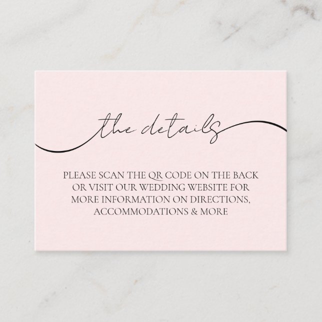 Elegant Blush Pink QR Code Wedding Details Enclosure Card (Front)