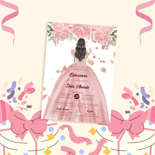 Elegant Blush Pink Quinceañera Princess Party Invitation (Creator Uploaded)
