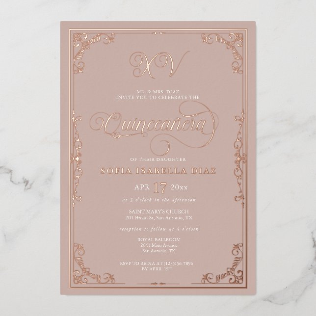 Elegant Blush Pink Quinceañera Rose Gold (Front)