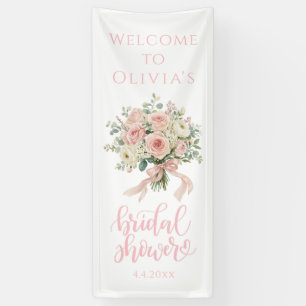 Elegant Blush Pink Rose Bouquet Bridal Shower Banner