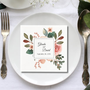 Elegant Blush Pink Rose Floral Customised Wedding Napkin