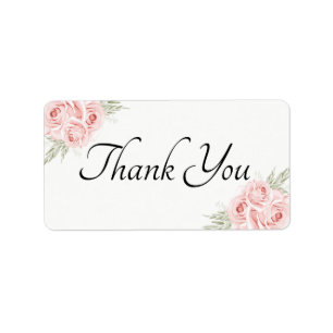 Elegant Blush Pink Rose Floral Thank You Label