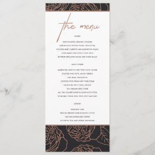 ELEGANT BLUSH PINK ROSE GOLD BLACK FLORAL MENU