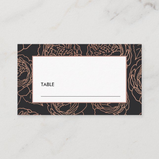 ELEGANT BLUSH PINK ROSE GOLD BLACK FLORAL WEDDING PLACE CARD (Front)