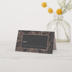 ELEGANT BLUSH PINK ROSE GOLD BLACK FLORAL WEDDING PLACE CARD