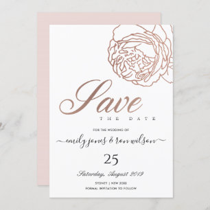ELEGANT BLUSH PINK ROSE GOLD FLORAL SAVE THE DATE INVITATION