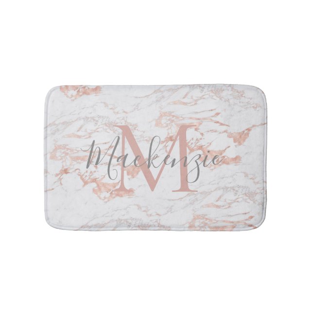Elegant Blush Pink | Rose Gold Foil Monogram Bath Mat (Front)