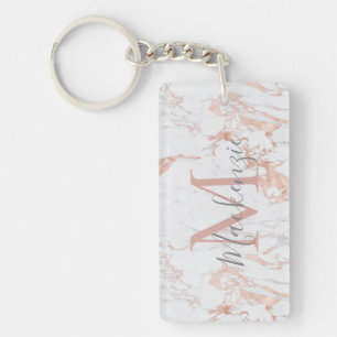 Elegant Blush Pink Rose Gold Foil Monogram Photo Key Ring