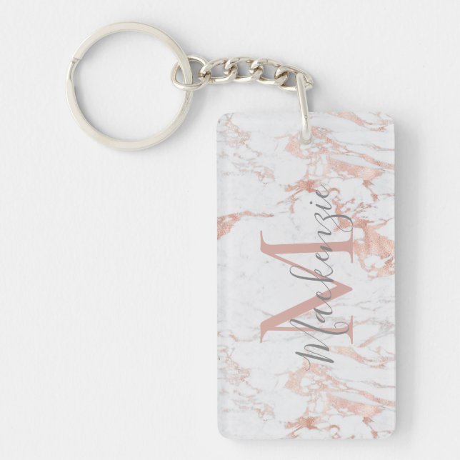 Elegant Blush Pink | Rose Gold Foil Monogram Photo Key Ring (Front)