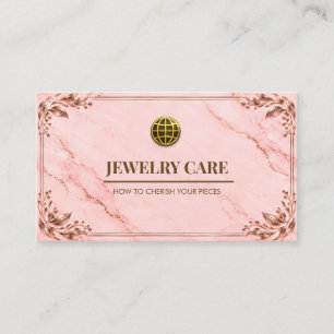 Elegant Blush Pink Rose Gold Jewellery Care Card