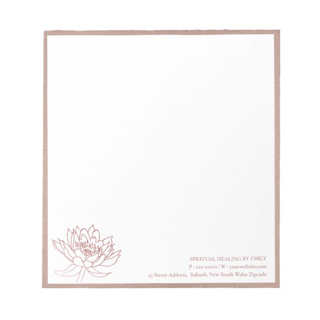 ELEGANT BLUSH PINK ROSE GOLD LOTUS FLORAL BUSINESS NOTEPAD (Front)