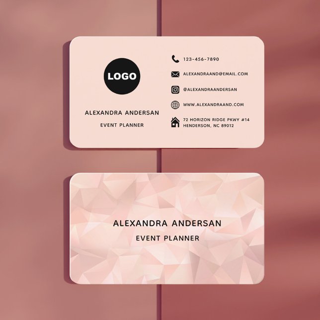 Elegant Blush Pink Rose Gold Triangle Professional Business Card (Elegant Blush Pink Rose Gold Triangle Professional Business Card)