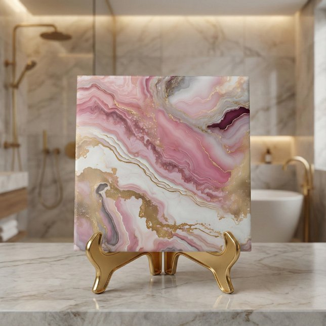 Elegant Blush Pink Rose Gold & White Agate Marble Ceramic Tile (Creator Uploaded)
