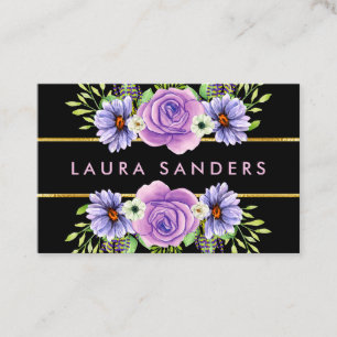 Elegant Blush Pink Rose Lilac Flower Hair & Makeup Business Card
