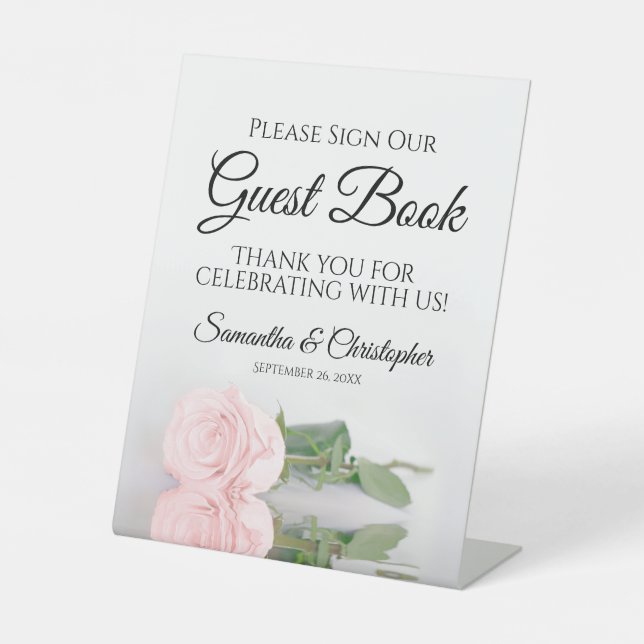 Elegant Blush Pink Rose Please Sign Our Guest Book (Front)