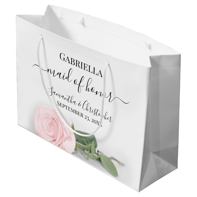 Elegant Blush Pink Rose Posh Maid of Honour Weddin Large Gift Bag (Back Angled)