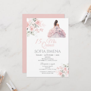 Elegant Blush Pink Rose Quinceanera Invitation