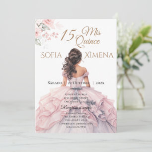 Elegant Blush Pink Rose Quinceanera Invitation