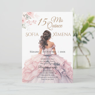 Elegant Blush Pink Rose Quinceanera Invitation