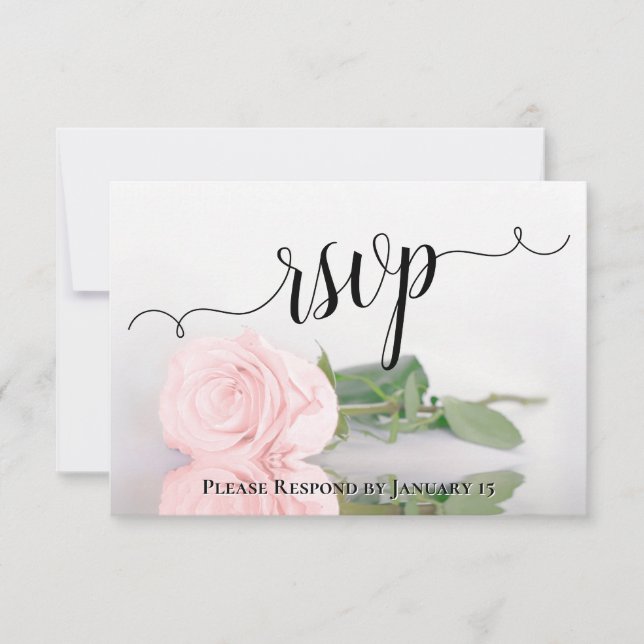 Elegant Blush Pink Rose Reflections Wedding RSVP Card (Front)