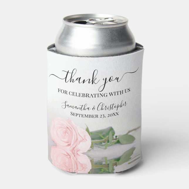 Elegant Blush Pink Rose Romantic Wedding Thank You Can Cooler (Can Front)