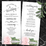 Elegant Blush Pink Rose Simple Romantic Wedding Program<br><div class="desc">This beautiful wedding program features an elegant design with a single long stemmed pale blush pink coloured rose lying on its side reflecting in water. The titles are written in fancy script calligraphy, and there is space for your ceremony and wedding party details, as well as a short thank you...</div>