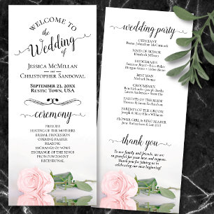 Elegant Blush Pink Rose Simple Romantic Wedding Program