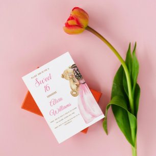 Elegant Blush Pink Rose Sweet Sixteen 16 Birthday Invitation