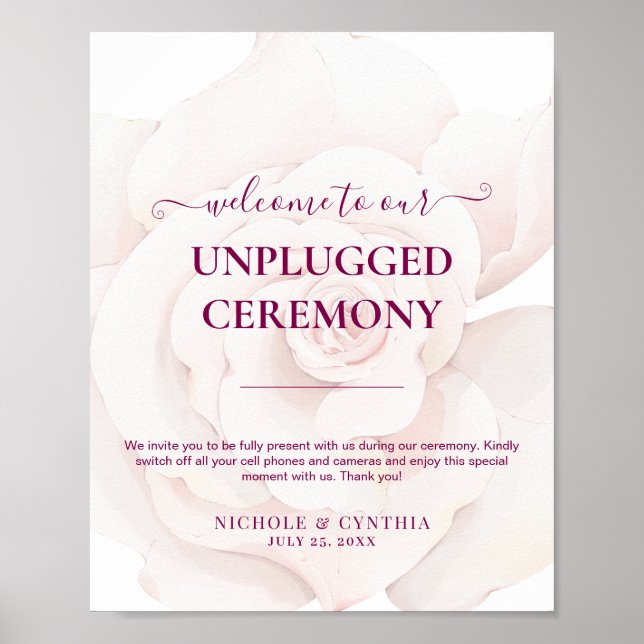 Elegant Blush Pink Rose Watercolor Floral Wedding Poster (Front)