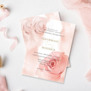 Elegant Blush Pink Rose Wedding Invitation