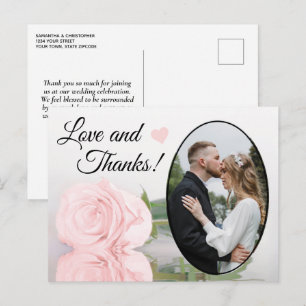 Elegant Blush Pink Rose Wedding Love & Thanks Postcard